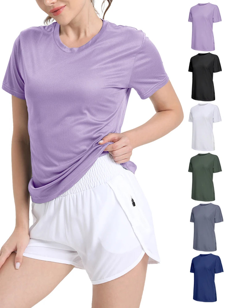 Women'S Solid Color Ultralight Quick Dry Sport T-Shirt,Breathable Lightweight ,Running Gym Compression Shirt