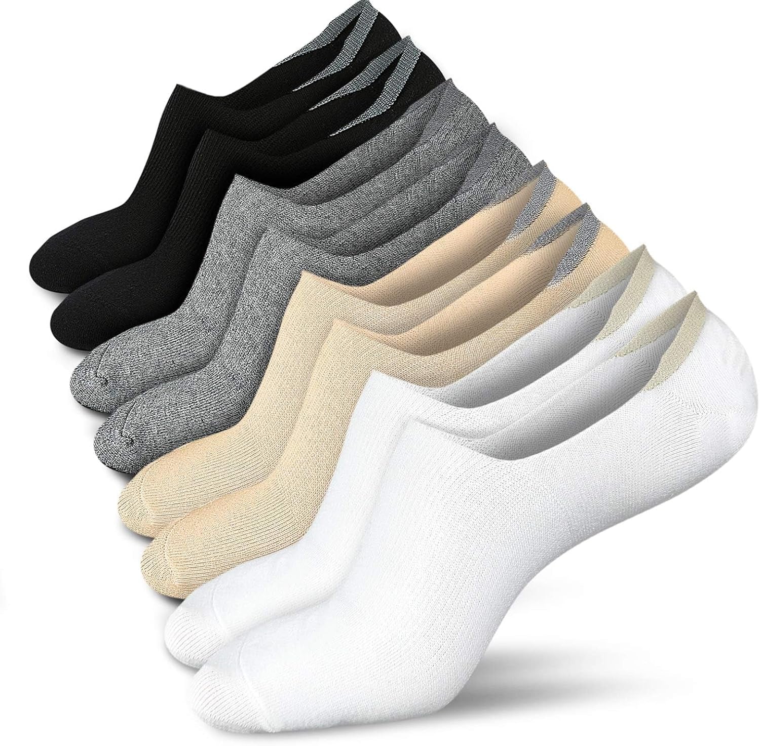 No Show Socks Women Low Cut Ankle Socks Non Slip 4/8 Pairs | Thin Flat Boat Line Short Socks with Silicone Heel Grips, Breathable Combed Cotton, Invisible Socks,Size 5-14