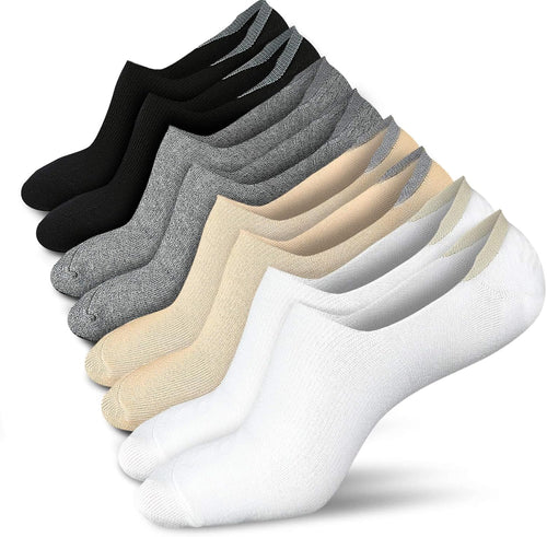 No Show Socks Women Low Cut Ankle Socks Non Slip 4/8 Pairs | Thin Flat Boat Line Short Socks with Silicone Heel Grips, Breathable Combed Cotton, Invisible Socks,Size 5-14