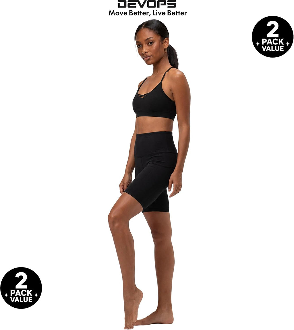 2 Pack Women'S 8" Biker Shorts High Waist Yoga Workout with Pockets | Athletic Compression Fit, Functional Side Pockets, 4-Way Stretch Performance,Advanced Moisture Wicking