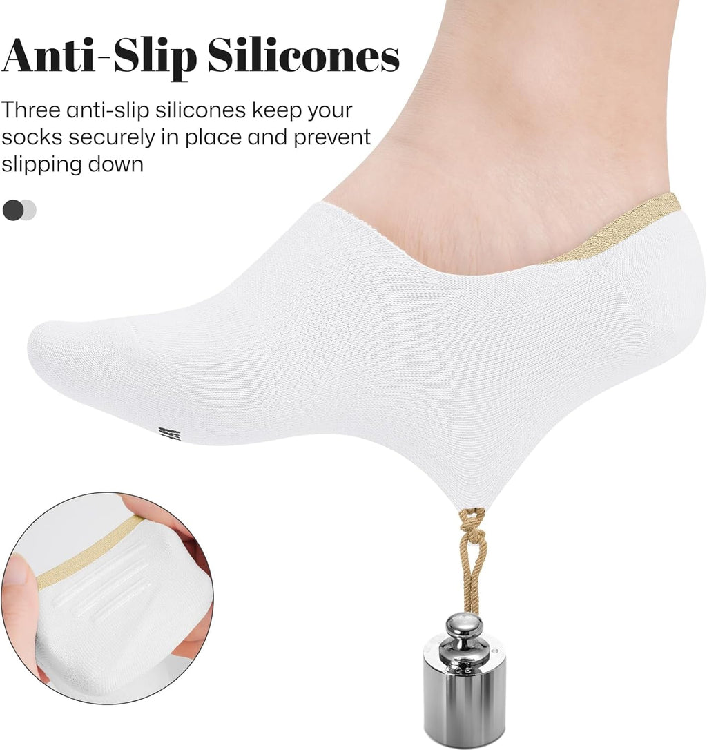 No Show Socks Women Low Cut Ankle Socks Non Slip 4/8 Pairs | Thin Flat Boat Line Short Socks with Silicone Heel Grips, Breathable Combed Cotton, Invisible Socks,Size 5-14