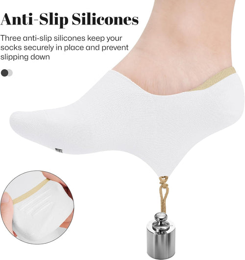 No Show Socks Women Low Cut Ankle Socks Non Slip 4/8 Pairs | Thin Flat Boat Line Short Socks with Silicone Heel Grips, Breathable Combed Cotton, Invisible Socks,Size 5-14