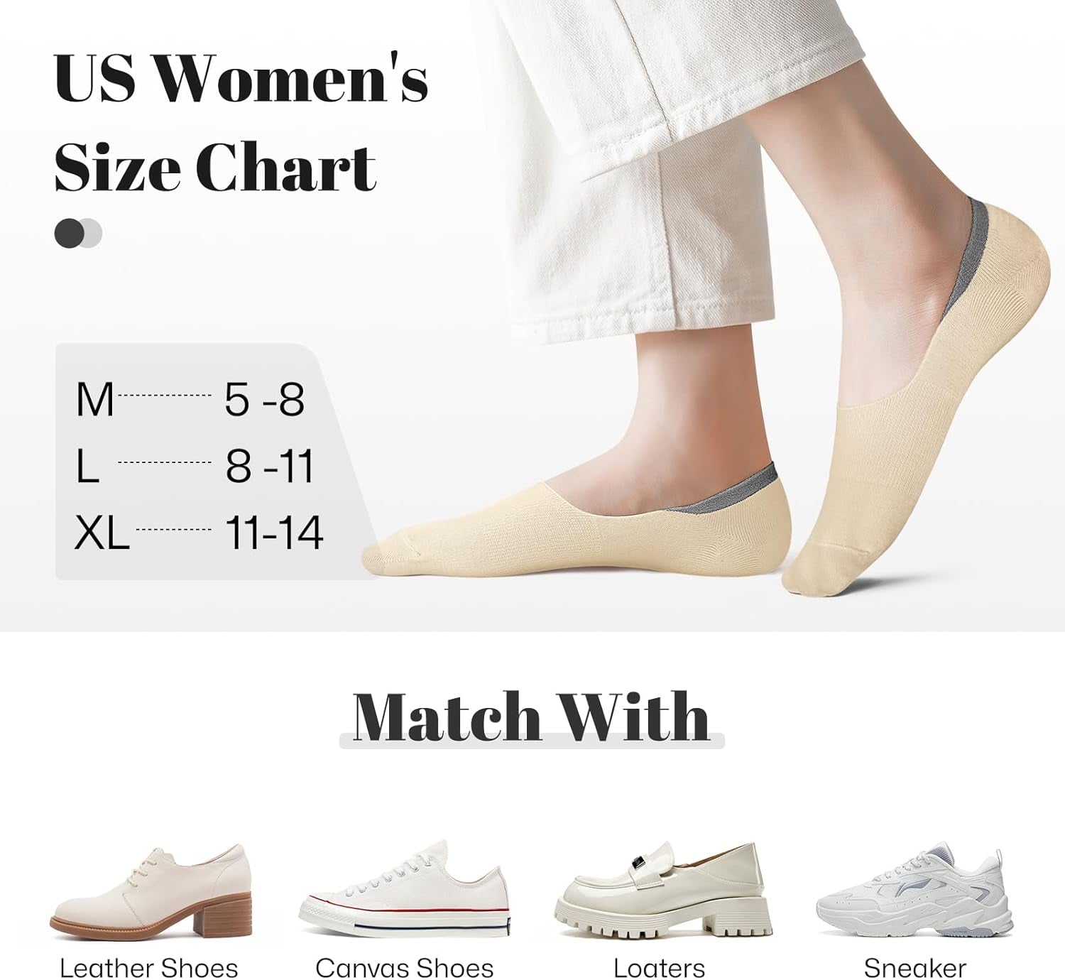 No Show Socks Women Low Cut Ankle Socks Non Slip 4/8 Pairs | Thin Flat Boat Line Short Socks with Silicone Heel Grips, Breathable Combed Cotton, Invisible Socks,Size 5-14